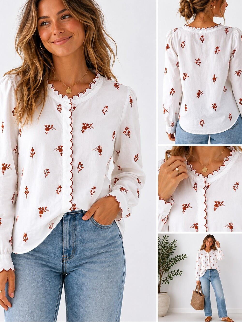 Talbots Embroidered Floral Blouse – Size Small